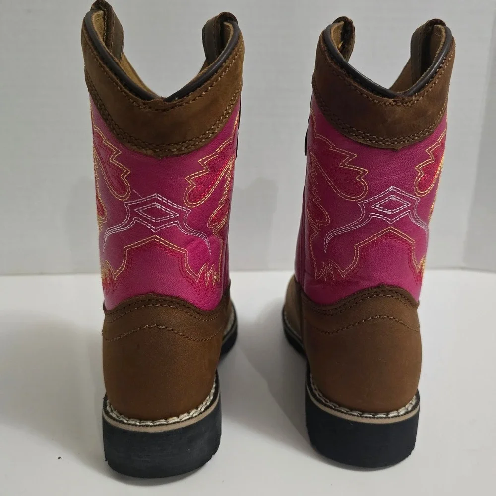 NIB Itasca Buckaroo Girls Brown Pink‎ Embroidered Western Cowboy Boots Sz 12